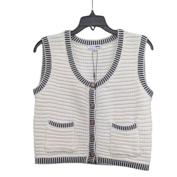 💫 Fashion Nova Contrast-Trim Sweater Vest – White/Black – Size S – NWT - Picture 3 of 5
